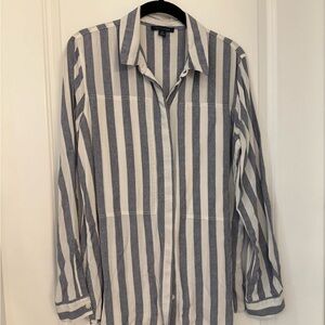 Blue and White Striped Button-Up Shirt